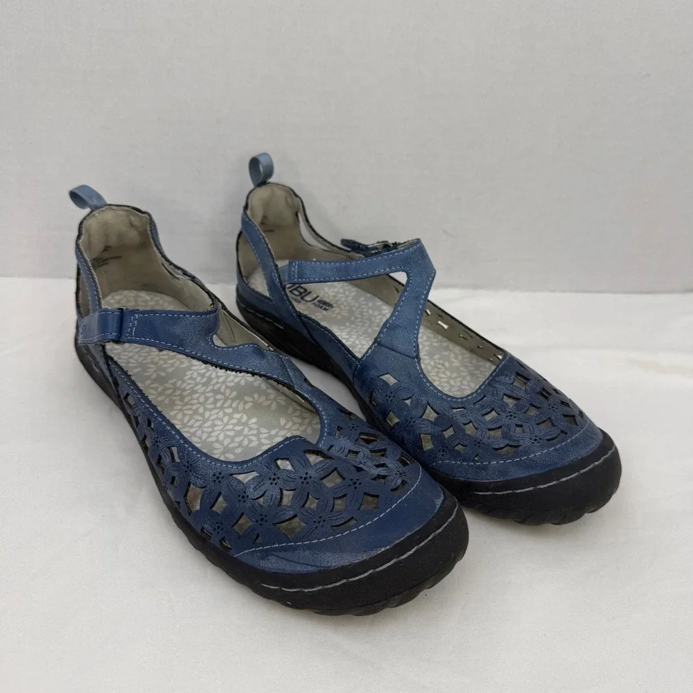 JBU by Jambu Bellerose Blue Floral Laser Cut Mary Jane Flats Shoes Womens 9M